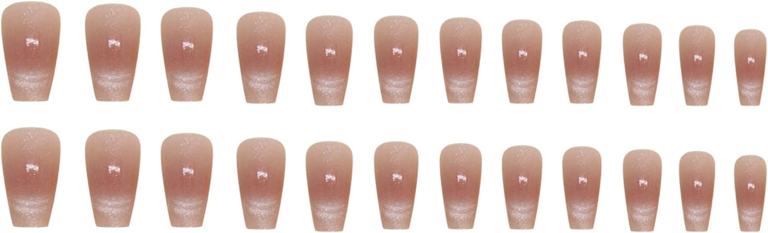 KAVI' S 24Pcs French Tip Stick on Nails Cat Eye Press on Nails Nude Gradient Glitter Fake Nails Ballerina Acrylic False Nails Jerry Glue for Women Girls Nail Art image number 5