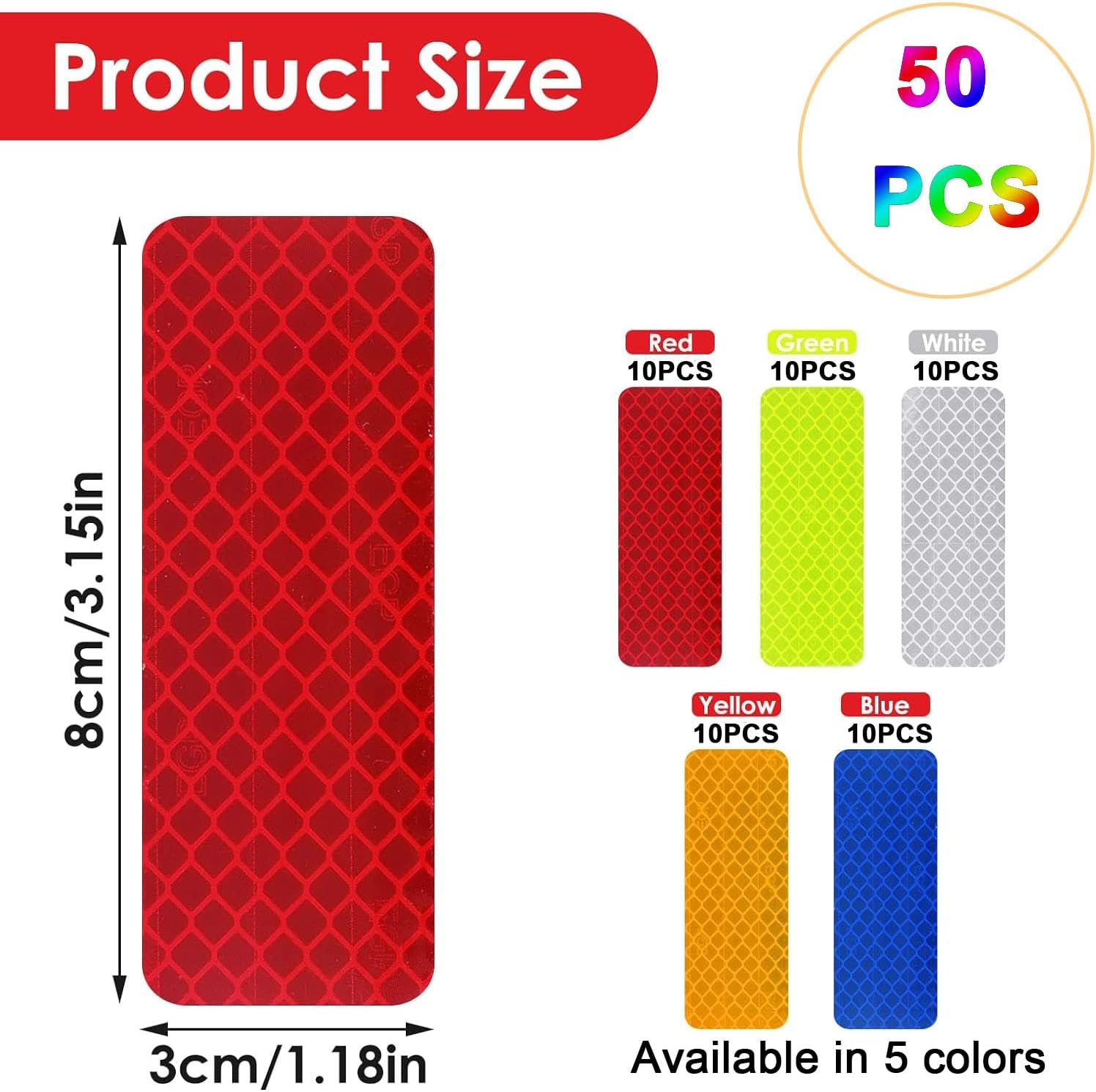 50Pcs Warning Reflective Stickers Safety Reflective Stickers, Night Warning Stickers,Waterproof Safety Warning Tape for Vehicle, Bicycles, Motorcycles, Reflective Stickers, Reflective Tape image number 1