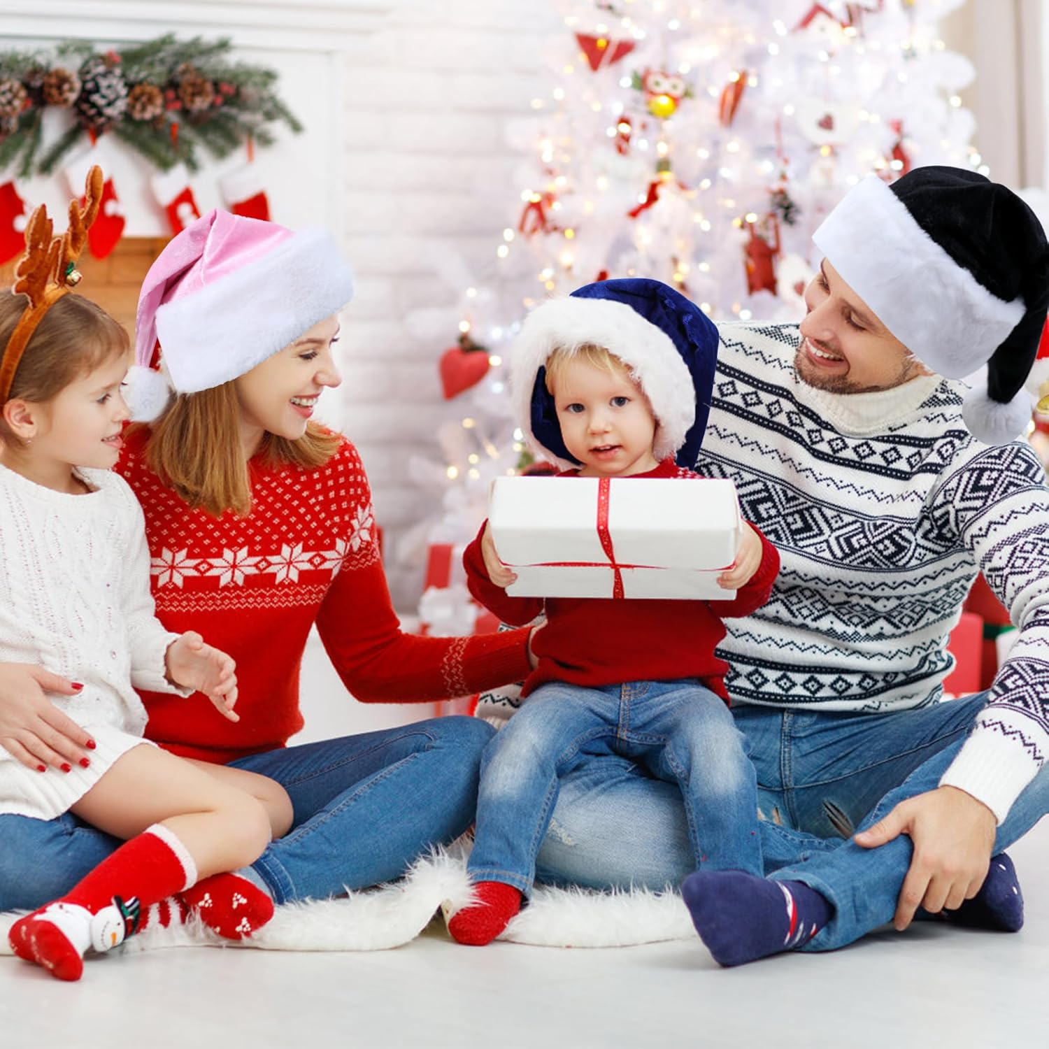 Eoocan Santa Hat for Adults, Unisex Velvet Comfort Xmas Hats Extra Thicken Plush for Christmas New Year Festive Holiday Party