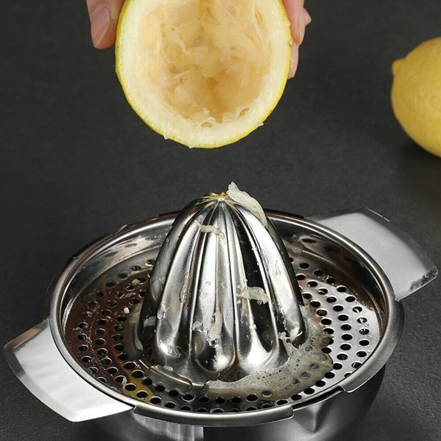 Stainless Steel Fruit Lemon Citrus Orange Juicer Manual Press Squeezer with Bowl Storage image number 6