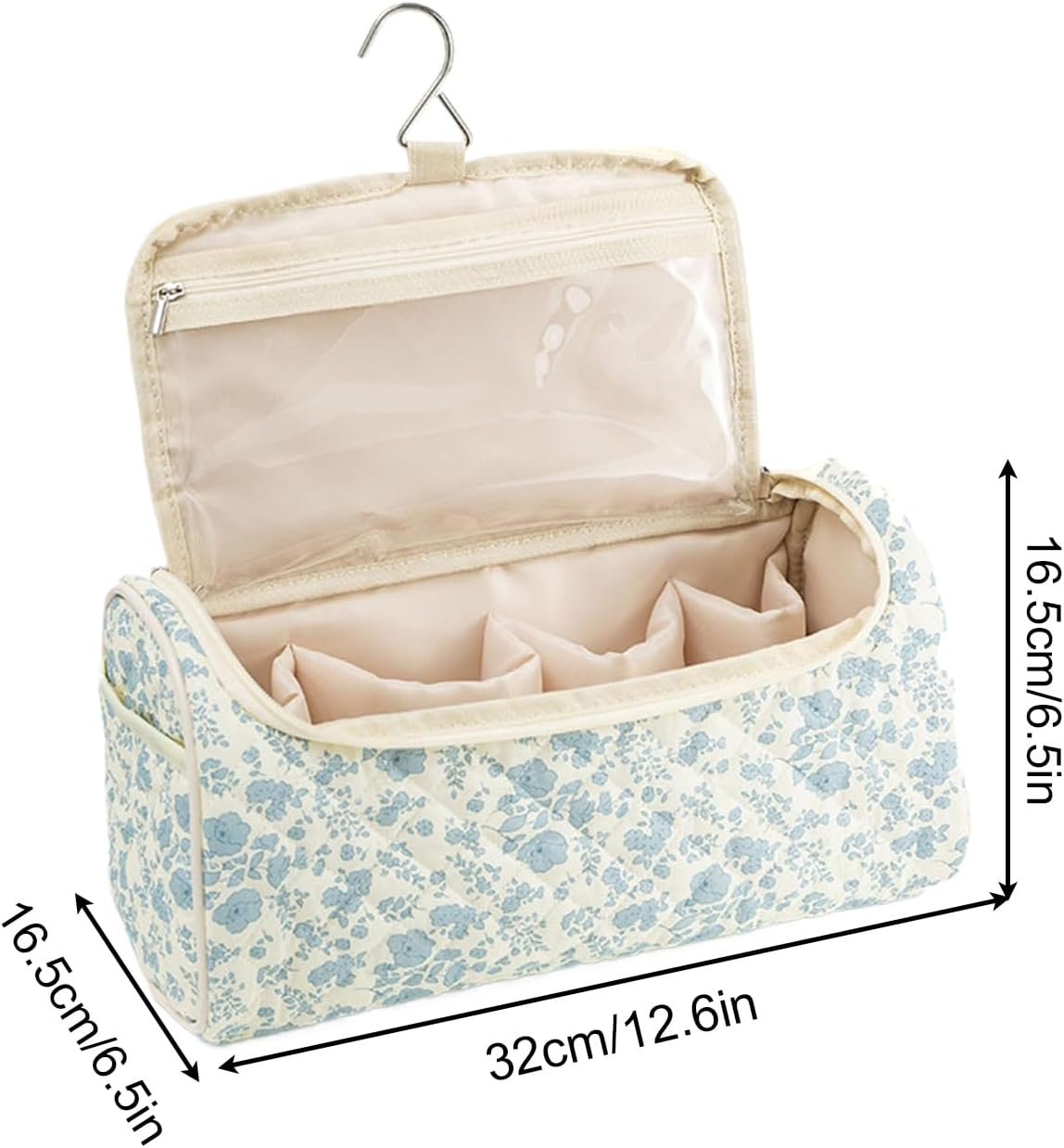 Quilted Hair Tool Travel Bag, Cute Portable Organizer Case with Hanging Hook, Makeup Bag, Cotton Hair Tool Bags for Travel, for Brush Straightener Curler Cosmetics - 3 image number 3