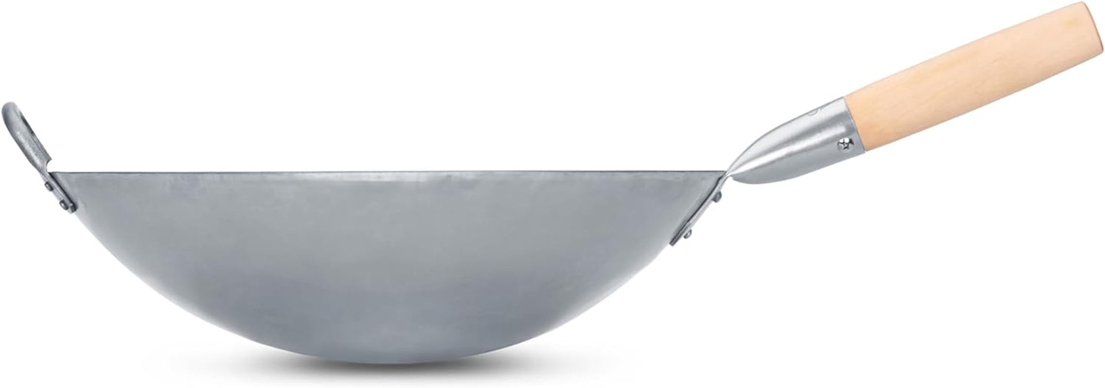 Traditional Hand Hammered Carbon Steel Pow Wok with Wooden and Steel Helper Handle (14 Inch round Bottom)/731W88 by Craft Wok image number 6