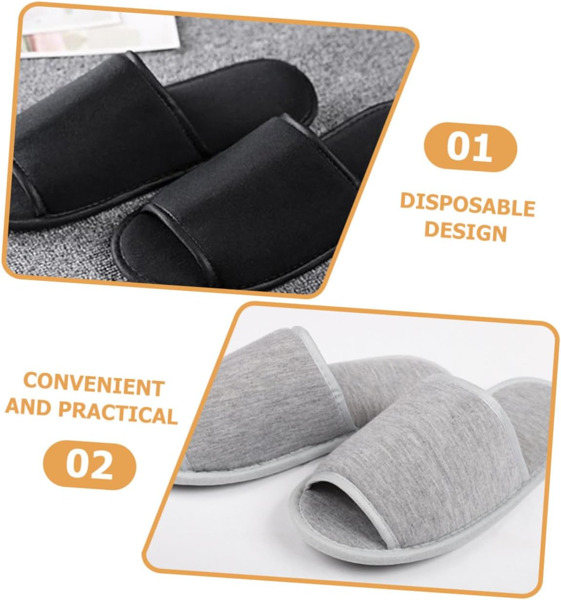 WOFASHPURET 2 Pairs Portable Foldable Travel Slippers Lightweight Disposable Spa Guest Slippers for Bedroom Hotel Salon Use Comfortable Fabric Unisex Design image number 6