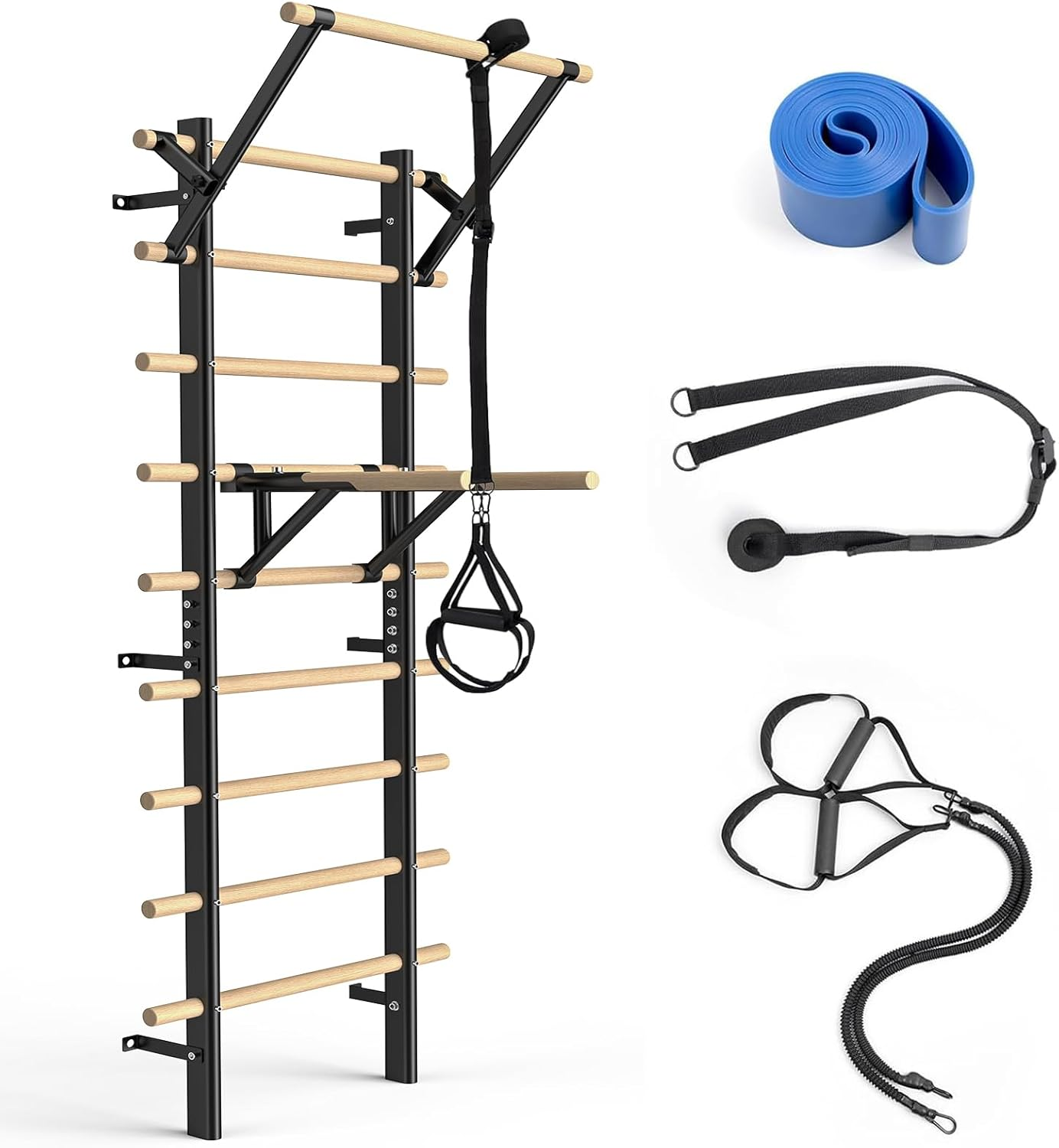 Wall-Mounted Climbing Frame with Pull-Up Bar & Dip Bars &ndash; 220 Cm Home Fitness Jungle Gym Made of Beechwood &ndash; Max. Load Capacity 250 Kg &ndash; for Strength Training, Calisthenics & Rehabilitation image number 6