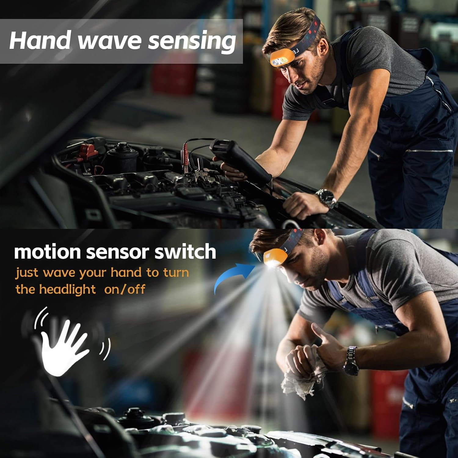 Zarek 6 Modes LED Head Torch Headlamp, Motion Sensor Control, 650 Lumen Bright with 1000Mah Battery, Waterproof Headlight with Comfortable Headband. and Flashlight, Camping Hiking Fishing Work image number 1