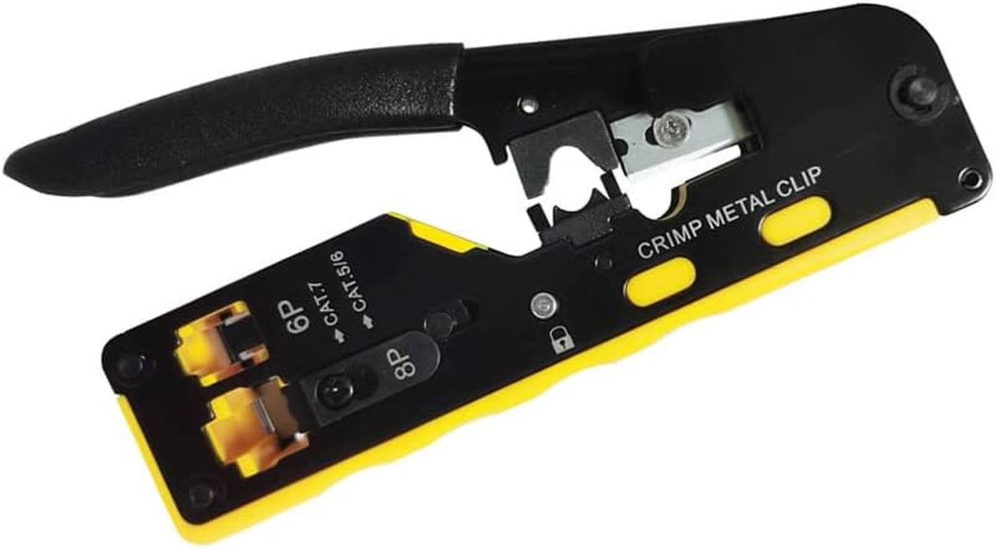 RJ45 Pass through Crimp Tool, RJ45 Cat5 Cat6 Cat7 Crimping Tool, RJ11 Crimping Tool, Ethernet Network Cable Crimper Stripper, Modular Crimping Equipment Mini Tool Pliers