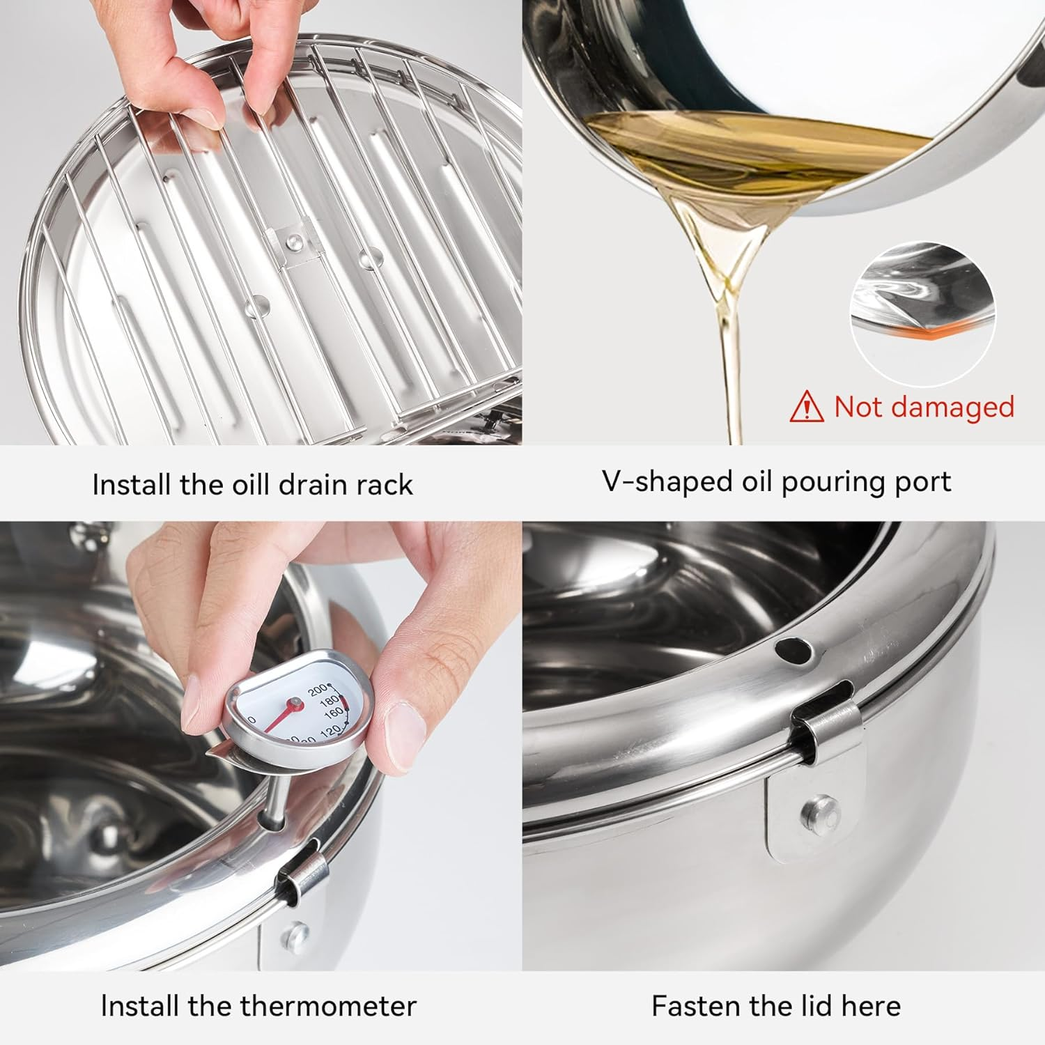 Kerilyn Deep Fryer Pot, 11 Inch/4.2 L Janpanese Style Tempura Frying Pot with Lid, 304 Stainless Steel with Temperature Control and Oil Drip Drainer Rack, for Kitchen French Fries, Chicken Etc image number 5