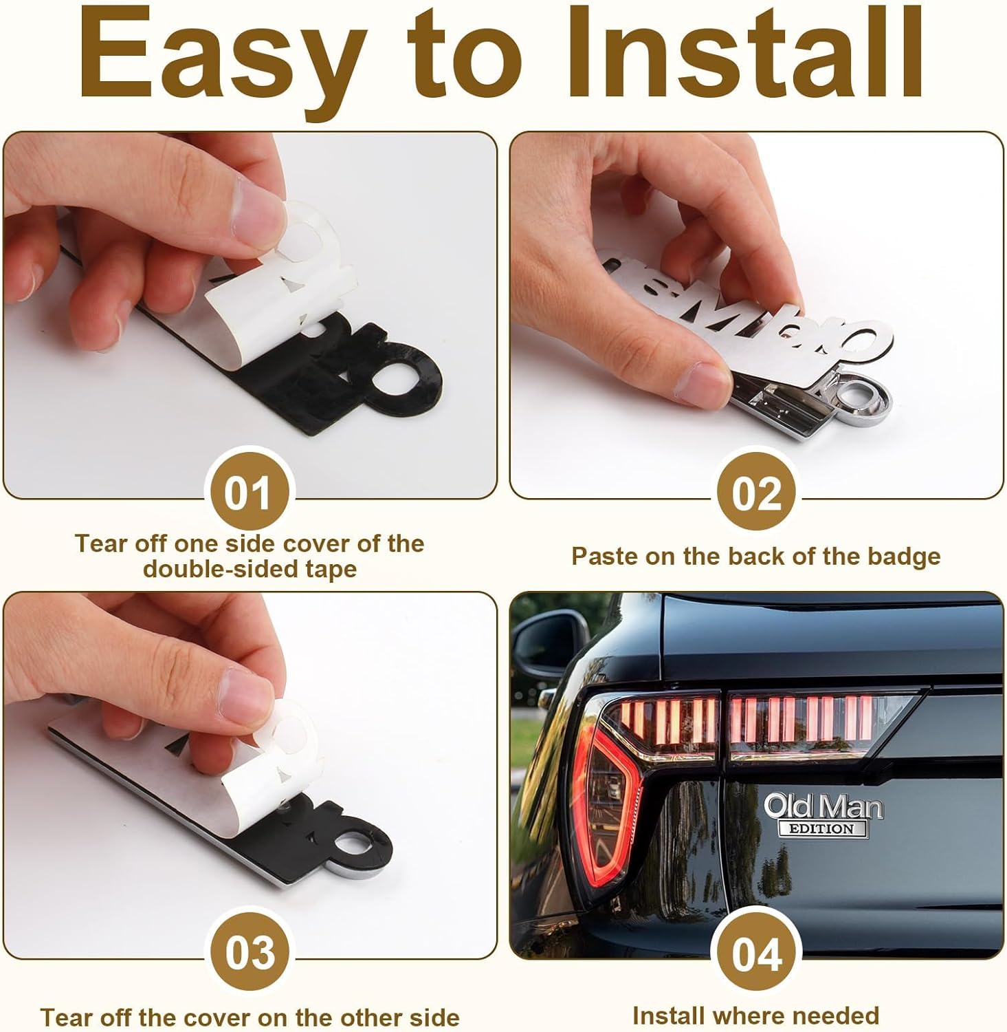 2Pcs Old Man Edition 3D Metal Car Emblem - Heavy Duty Badge for Truck, SUV, Jeep & Off-Road Vehicles, Automotive Stickers Nameplate for Fender, Tailgate, Bumper (Silvery Black) image number 1