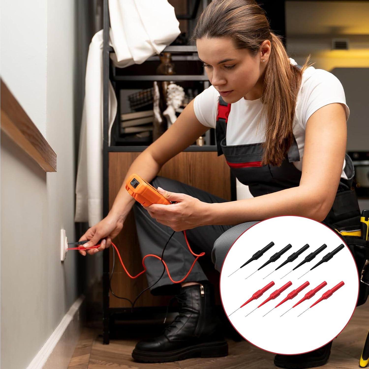 Back Probe Kit, 10 PCS Needle Test Probes, 0.7Mm Insulation Probe Pin, Wire Piercing Probes, 4Mm Banana Socket Connection for Car Electrical and Multimeter Testing(Black, Red)