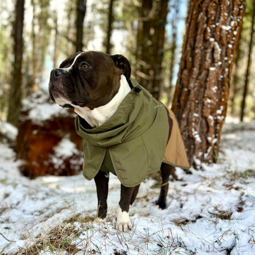 Spark Paws Breatheshield&trade; Dog Raincoat - All Weather Protection and Comfort - Breathable Comfort, Adjustable Fit and Safety Improvements - Green Brown Tan - 4XL image number 4