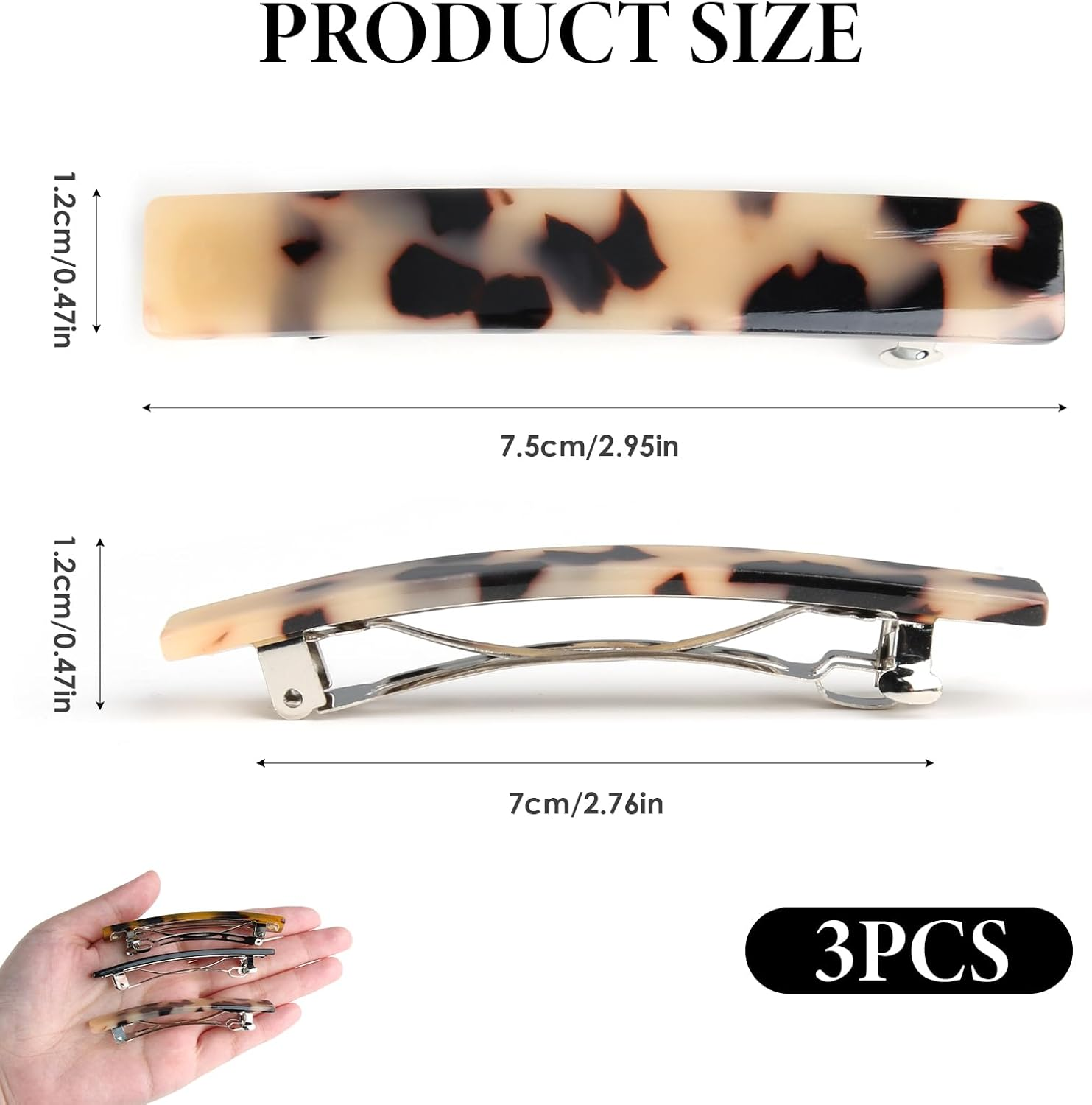 Joynine Pack of 3 Hair Clips, Women'S French Hair Clip, Rectangular Hair Clip, Automatic Small Hair Clips for Fine, Thin, Medium Thick Hair (Black/Dark Tortoiseshell/Light Tortoiseshell) image number 1