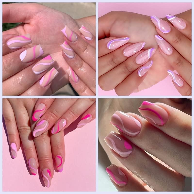 Acemedia 24 Patterns Nail Stickers, Colorful Stripes Lines Rainbow Geometric Nail Stickers，Self-Adhesive Design for Girl DIY Nail Tips image number 5