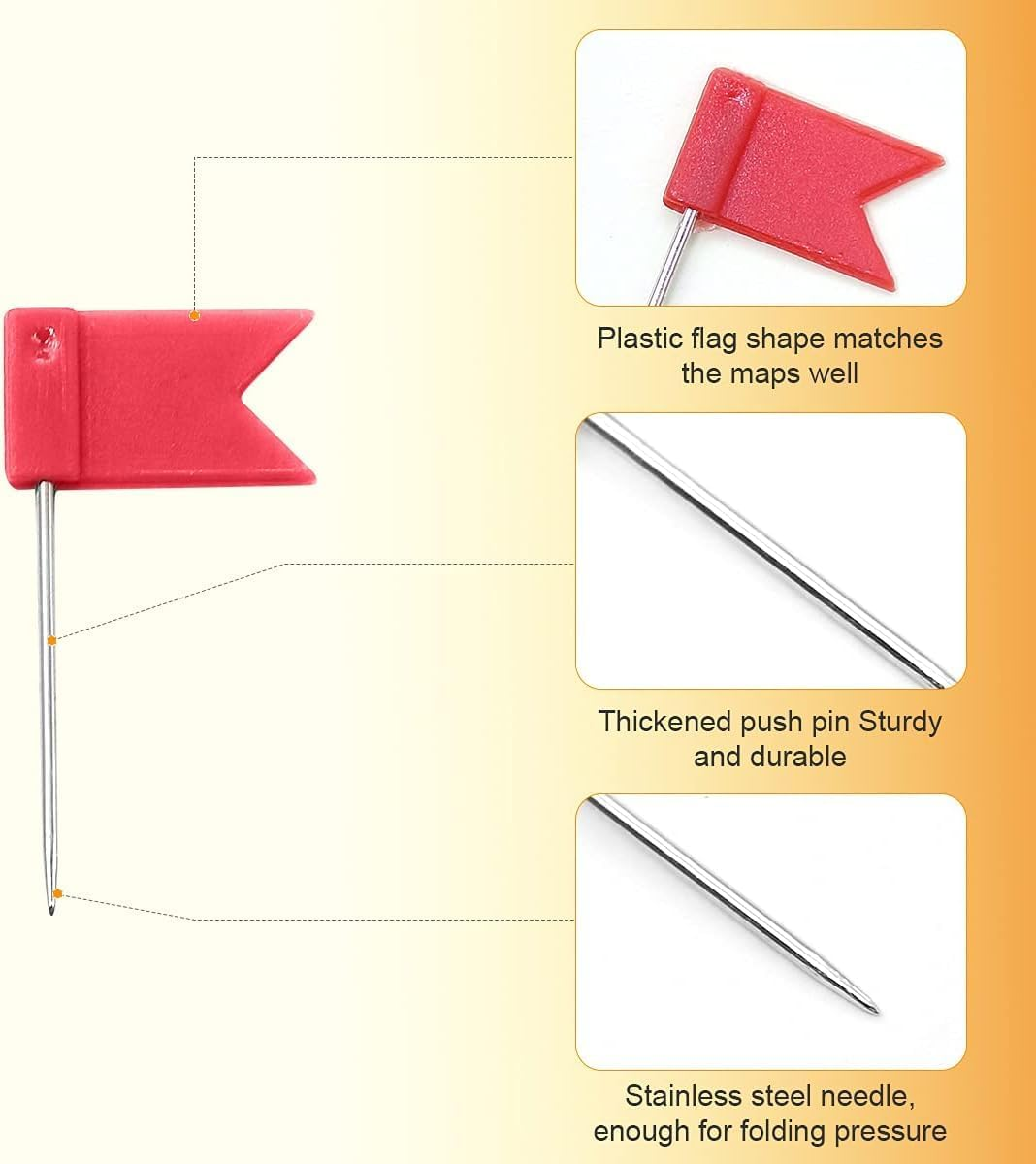 LABUBU Colored Flag Map Push Pins - 400 Pack Multicolored Decorative Travel Map Tacks Plastic Head with Steel Point for Cork Bulletin Board, Picture Hanging at Home Office School (8 Assorted Colors)