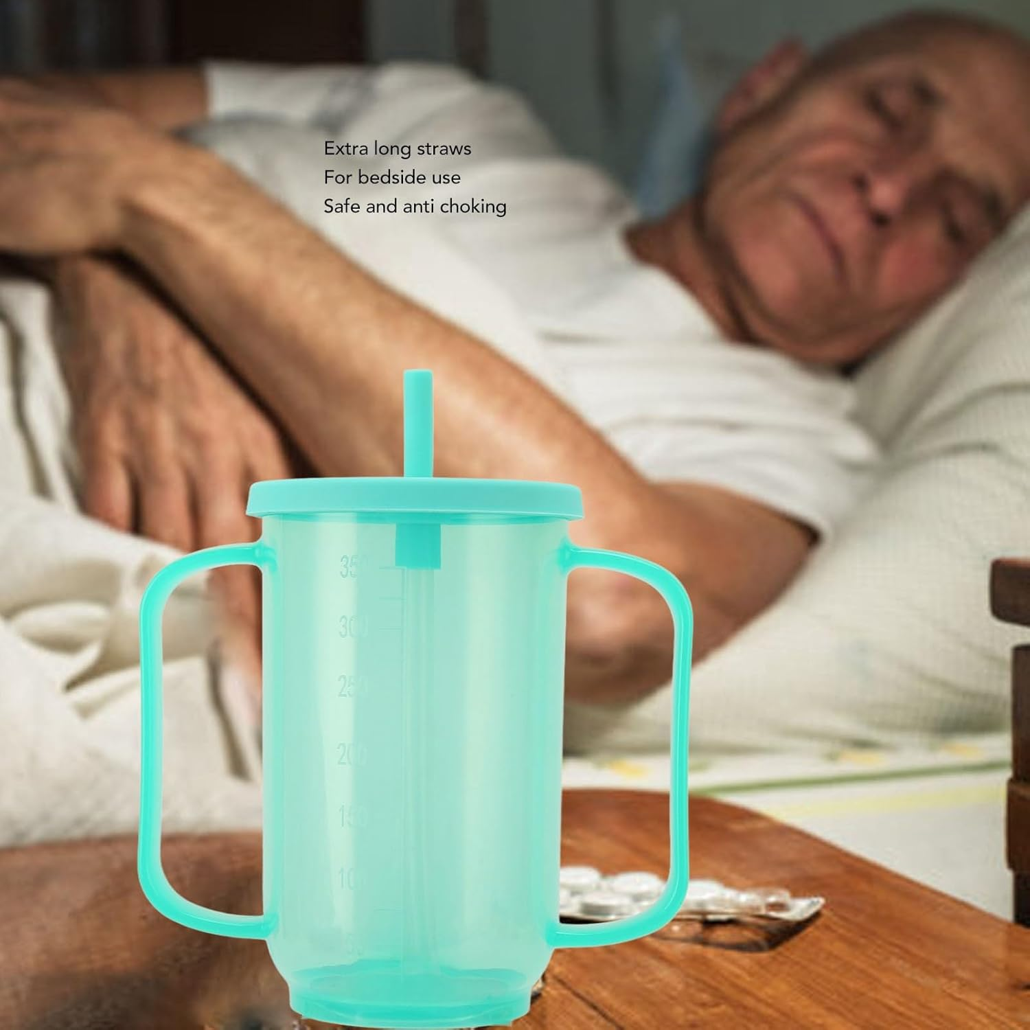 Adult Sippy Cup, 2 Handles Straw Cups Plastic Spill Proof Drinking Cups, Disabled Elderly Spill Proof Dysphagia Cups, Parkinsons Aids for Living Hospital Cup with Lid and Straw image number 2