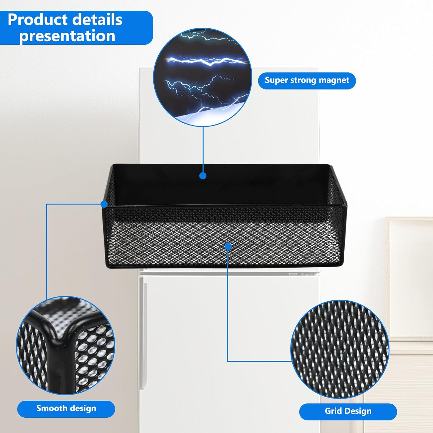 Spice Rack, No Drilling, Magnetic, Standing, Space-Saving, Fridge Spice Organiser, Fridge Magnetic Shelf, Kitchen Organiser Kitchen Shelf for Spices Bottle, Load Capacity 7.5 Kg, Black, 16 X 12 X 8 Cm image number 4