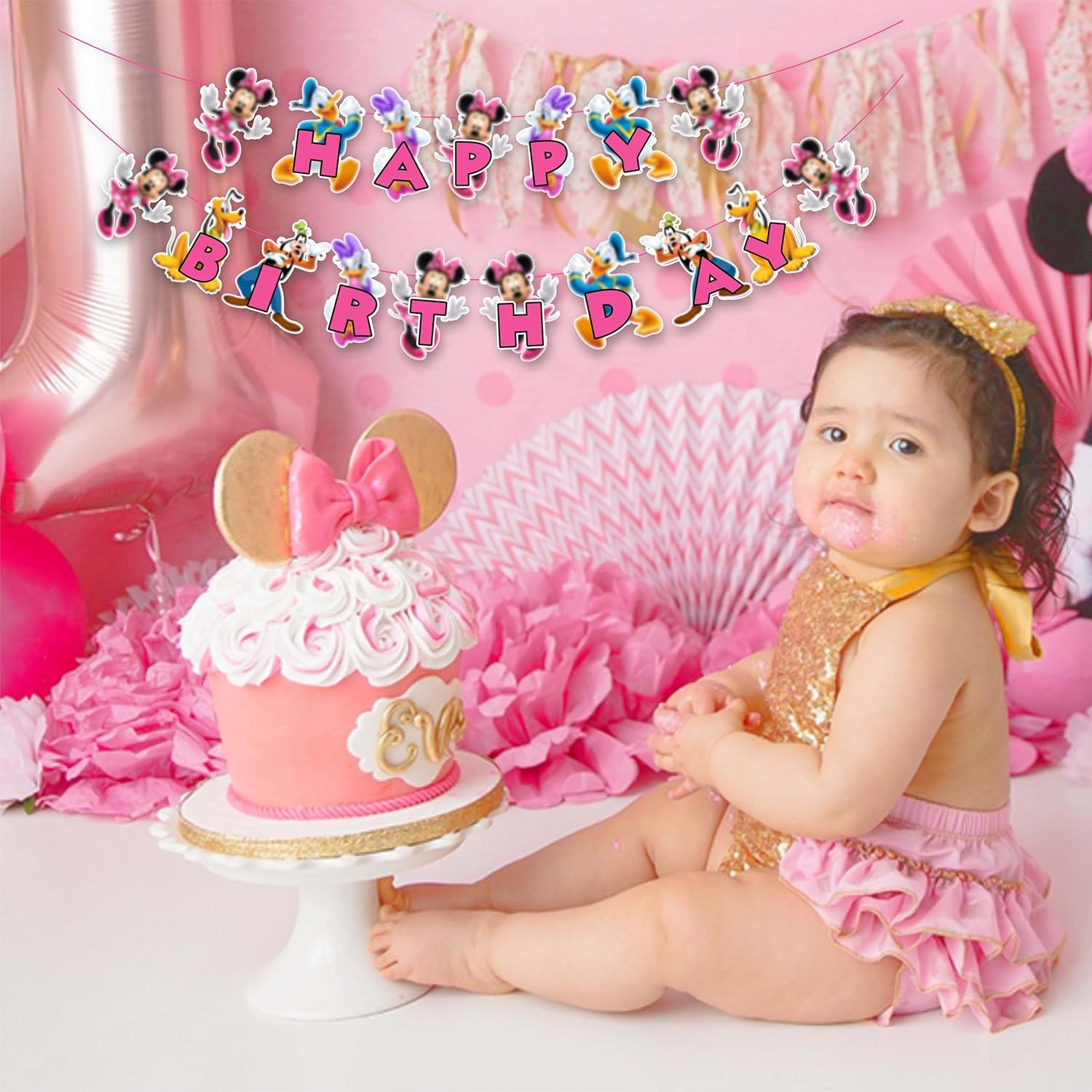 Mine Muse Happy Birthday Banner &ndash; Cute Pink Party Decoration for Girls, Themed Hanging Garland for Birthday & Mine Muse Celebrations image number 2