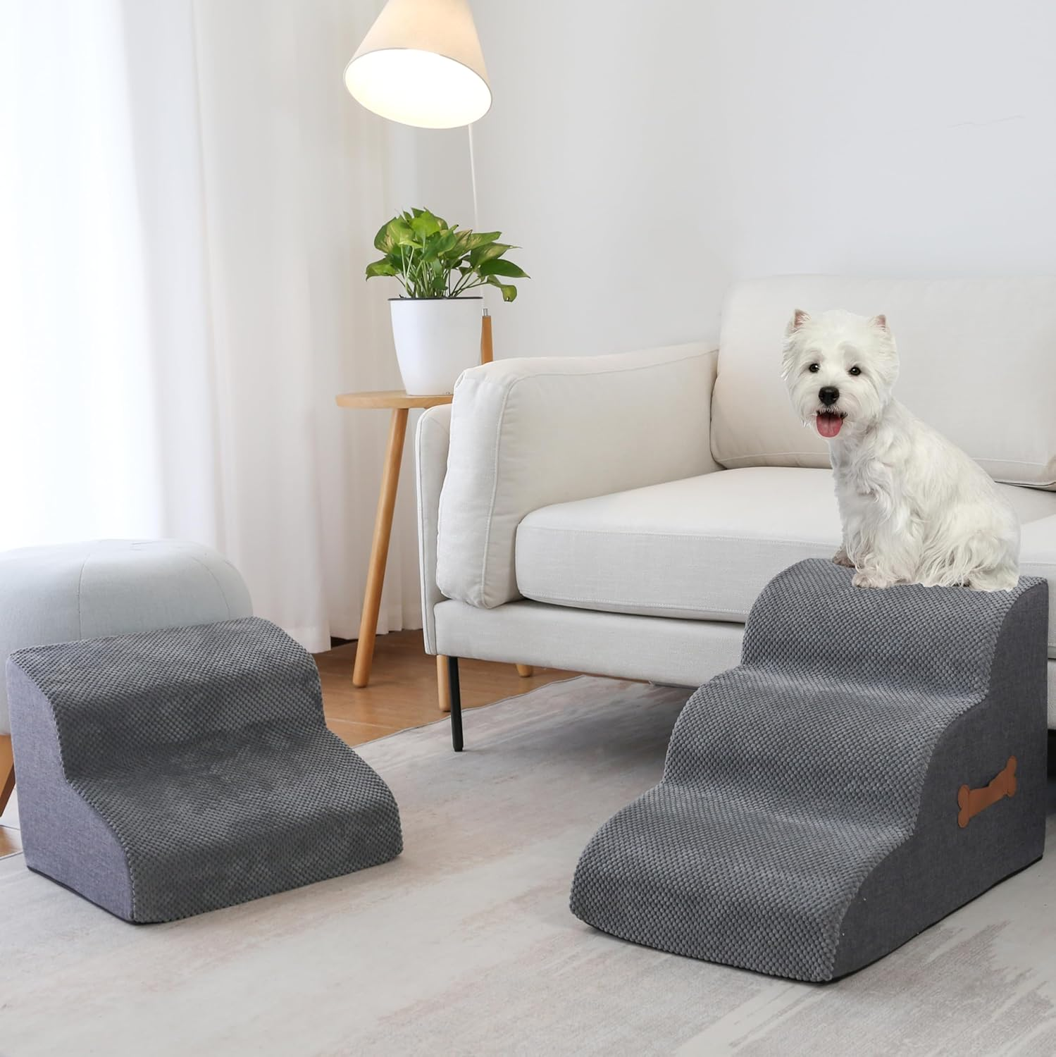 Dog Stairs Ramp for Small Dog, 3-Tiers Dog Steps Suitable for Bed and Couch,Non-Slip Pet Stair for Small Dog Cat and Elderly, Injured Pets, Removable Washable Cover (Grey, 4-Step H:45CM, 4) image number 4
