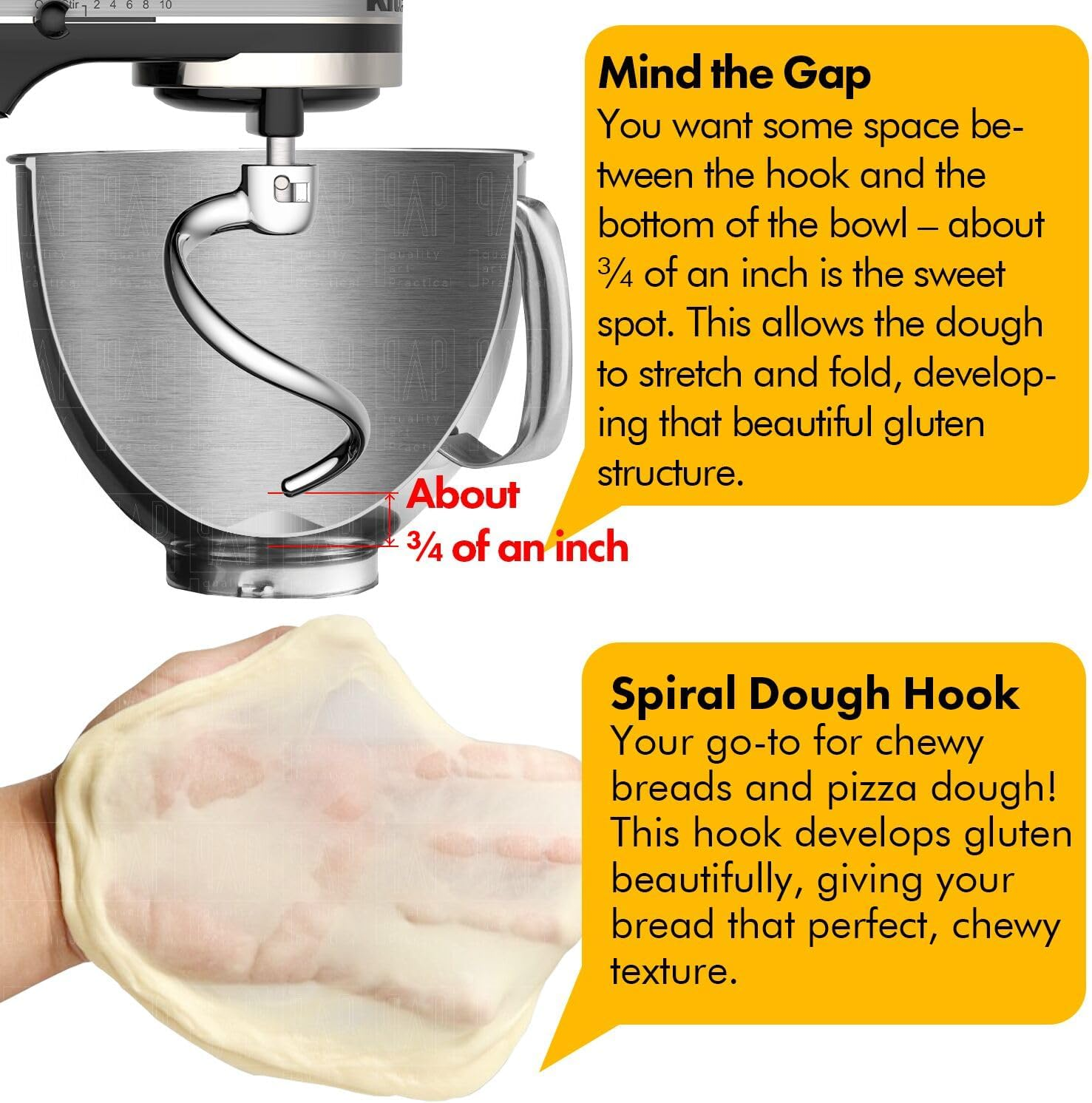 Stainless Steel Spiral Dough Hook Replacement for Kitchenaid 4.5QT & 5QT Bowl Tilt-Head Stand Mixers, Rustproof & Easy Clean, Efficient Kneading for Bread, Pizza, Pasta, Cookies image number 3