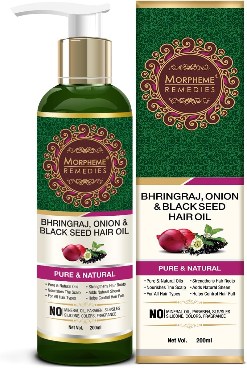Morpheme Remedies Bhringraj, Onion & Black Seed Hair Oil - Promotes Hair Growth - Controls Hair Fall - No Mineral Oil & Silicones - 200Ml image number 3
