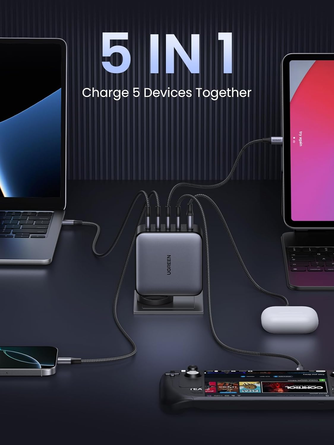 UGREEN 100W USB C Charger, 5 Ports Nexode Gan II Fast Charging Block, Compact Laptop Power Adapter Wall Charger AU Plug for Macbook Pro, Dell XPS, Iphone 17 Pro Max, Galaxy S25 Ultra(Pps 45W) Pixel 10 image number 2