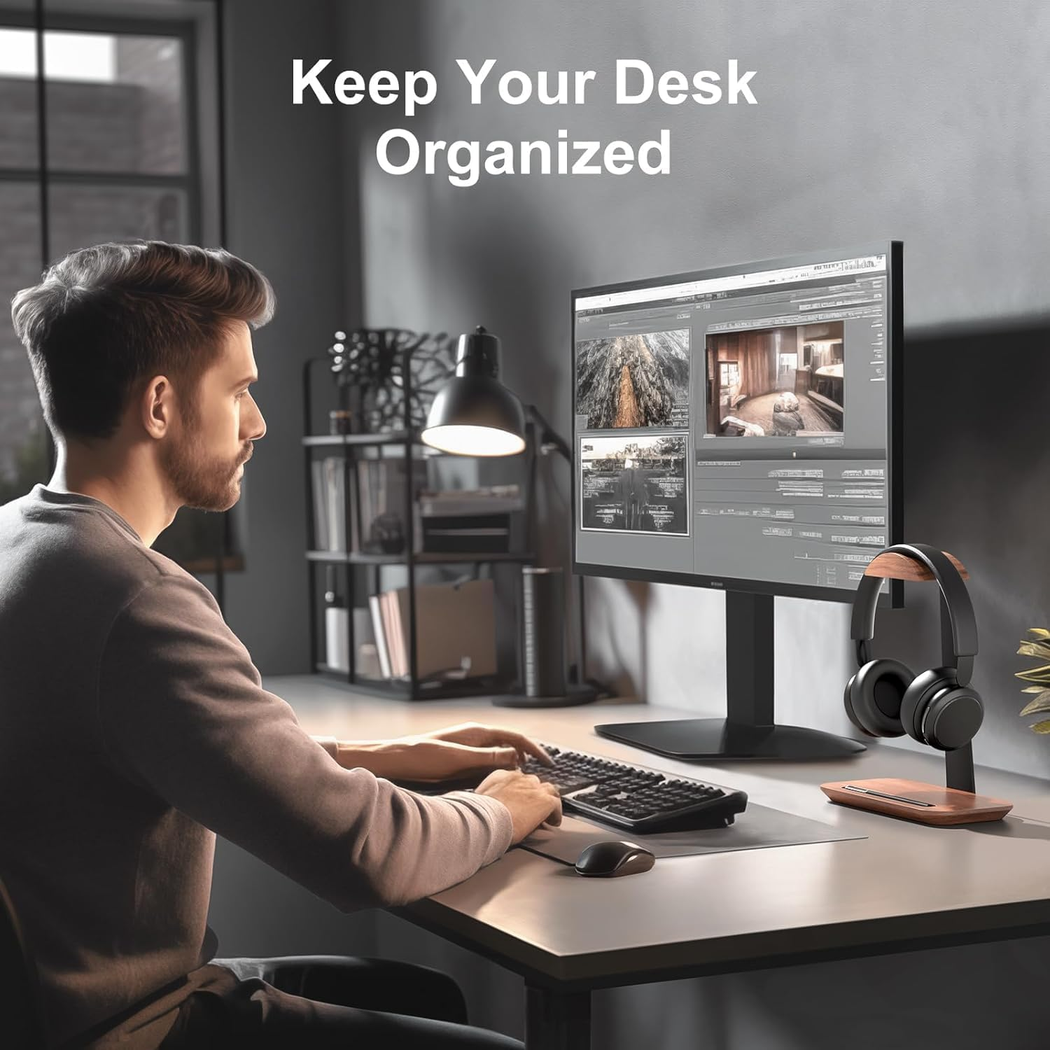 Walnut Wood Headphone Stand, Natural Wooden Desktop Headset Holder with Storage Base, Compatible with Airpods Max, Beats, Bose, Sony, Sennheiser, Gaming, Etc image number 5