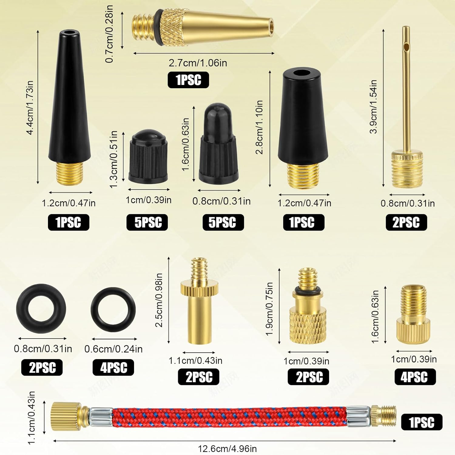 30Pcs Bicycle Valve Adapter Set, Brass Tire Inflator Adapter Bike Tire Valve Adapter Inflation Devices and Accessories for Standard Pump or Air Compressor for Presta Schrader, Cycling Accessories image number 1
