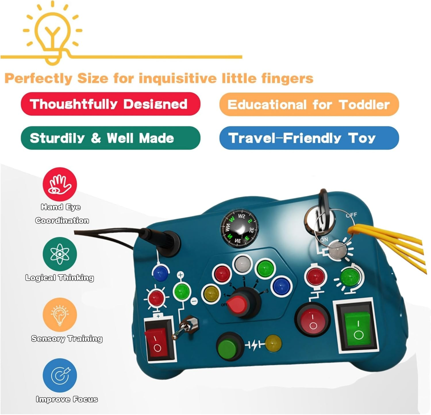 Montessori Toddler Busy Board, 27 LED Light Switches, Montessori Toy for 3-6 Year Old, Kids Sensory Board, Preschool Learning Toys, Sensory Travel, Educational Toys for Christmas and Birthday Gift image number 5