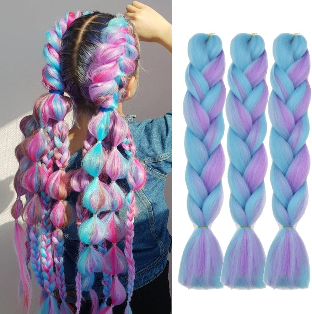 FANWYFYU Ombre Braiding Hair, Pack of 3 Kanekalon Hair Braids Extensions, Jumbo Braid Hair Extensions, 24 Inches, Braids Box Braid Hair, Synthetic Hair for Braiding (DB-MC9)