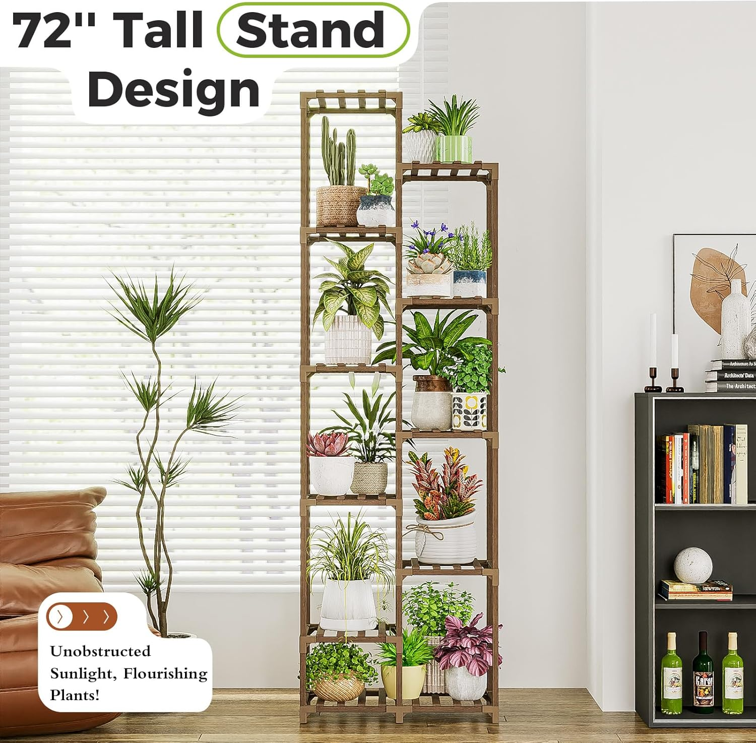 Bamworld Plant Stand Indoor 72'' Tall Plant Shelf Outdoor Large Wood Plant Rack Corner Flower Stand Tiered Plant Holder for Multiple Plants Pots for Patio Porch Balcony Garden image number 1
