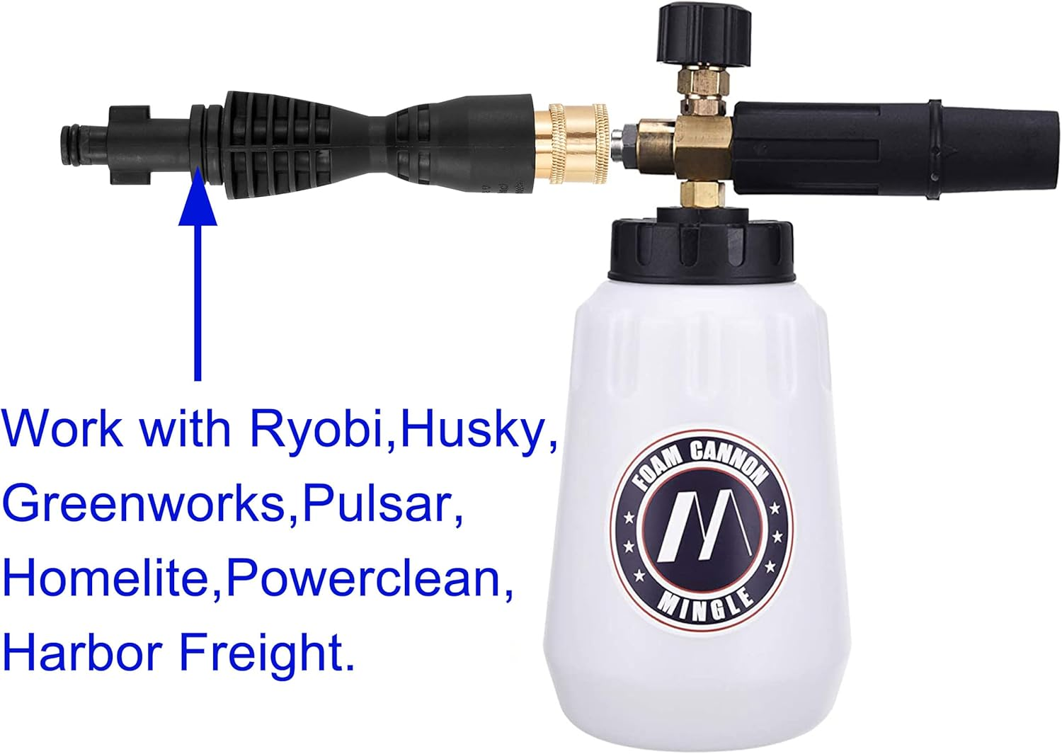 M Mingle Foam Cannon, Replacement Parts for Portland Husky and Ryobi Pressure Washer, with 5 Nozzle Tips, 1/4 Inch Quick Connector image number 2