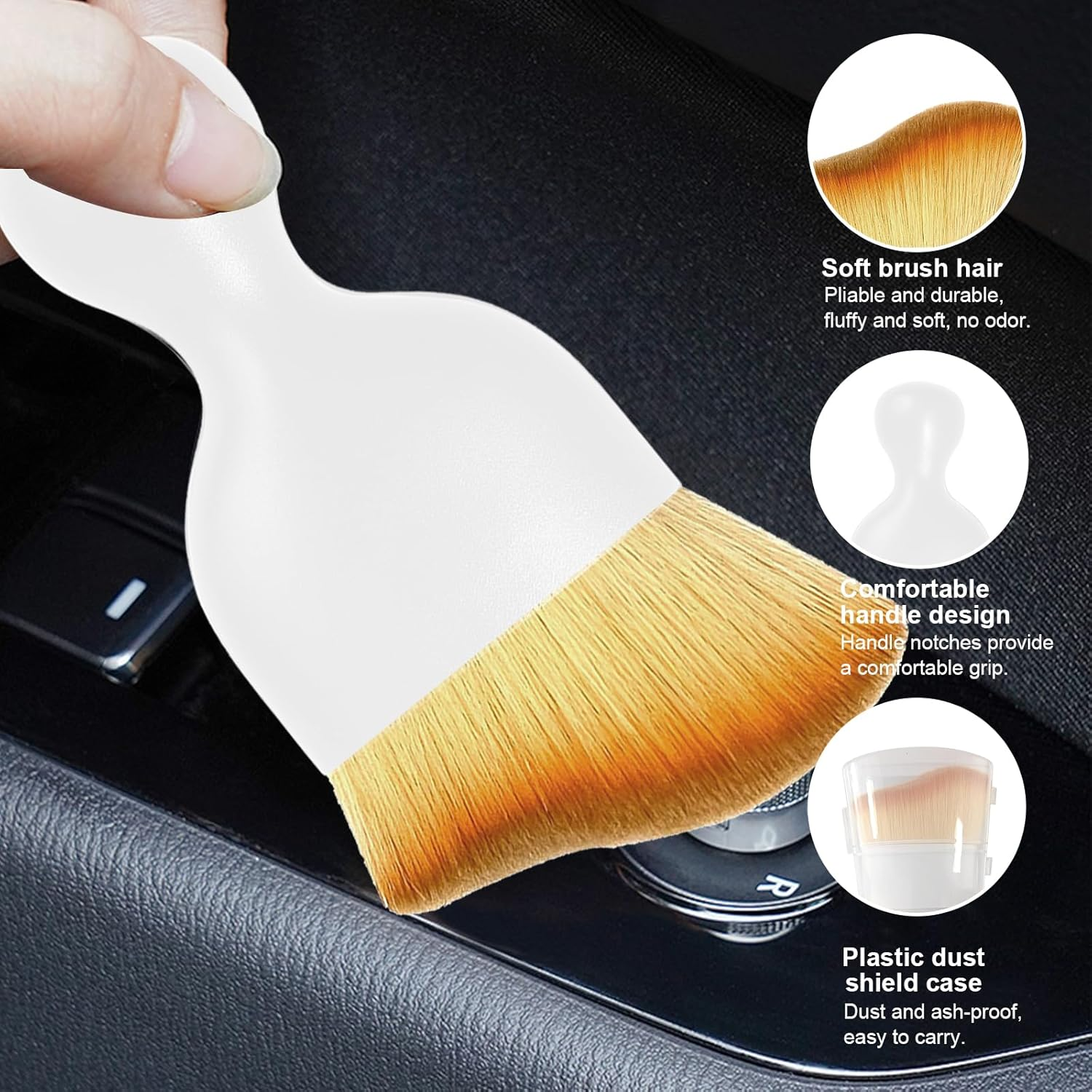 Ziciner 2 PCS Car Detailing Brush, Curved Soft Bristles Auto Removal Dust Collectors, Universal Vehicle Dashboard, Air Conditioner Vents Etc Interior Cleaning Tool Accessories (White) image number 2