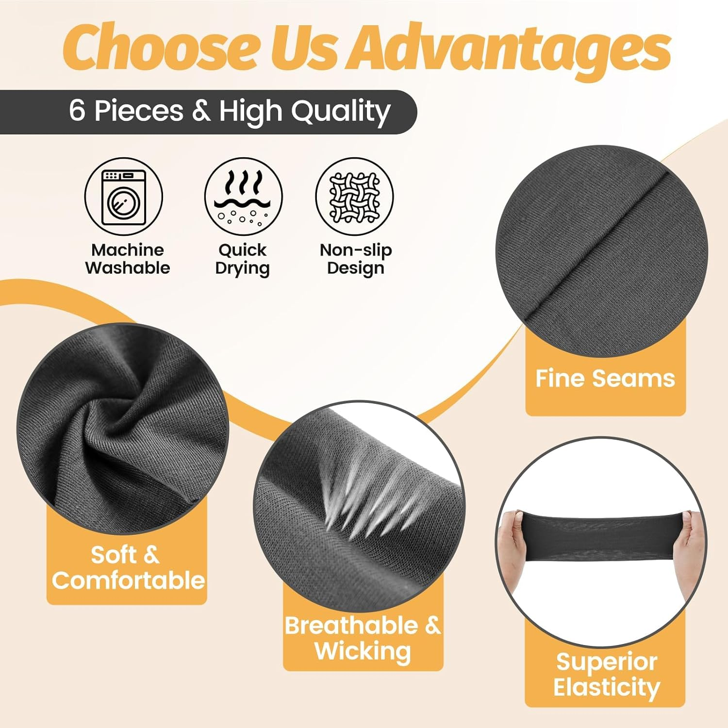 Headband, 6Pcs Sweatband Set for Women, Sweat-Wicking Soft Breathable & Skin-Friendly Hair Bands, Lightweight Stylish Hair Accessories for Workout, Gym, Yoga, Running, Sports, Fitness - Multicolor 1 image number 3