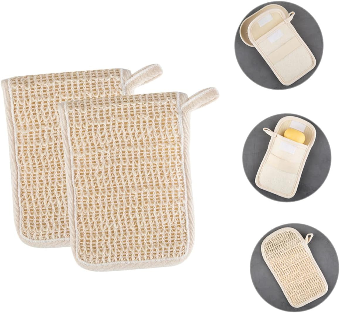 OATIPHO 2Pcs Portable Exfoliating Soap Pouches Multi-Function Cotton and Linen Soap Bags for Bathing for Storage and Skin Care for Home and Travel Use image number 2