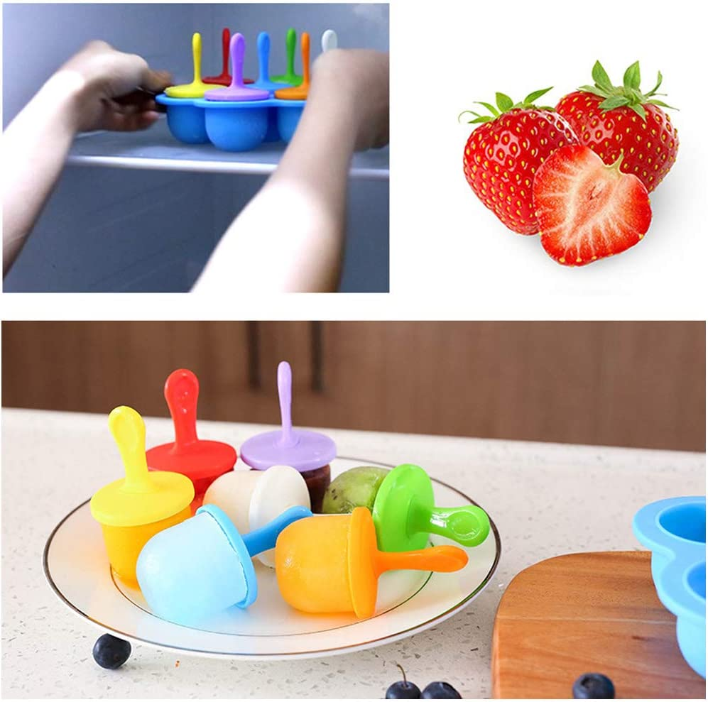 Blue Silicone Popsicle Molds Mini 7-Cavity Ice Pop Molds Food Grade Non-Stick Popsicle Molds - Yellow image number 6