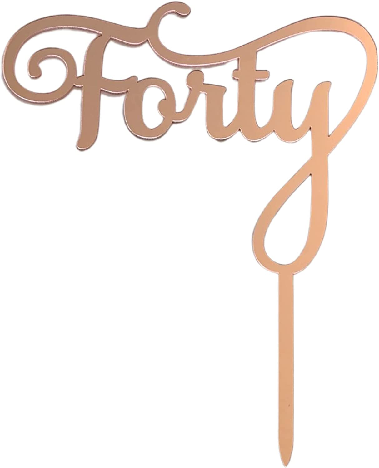 Forty Acrylic Pink Rose Gold Mirror 40Th Birthday Cake Topper