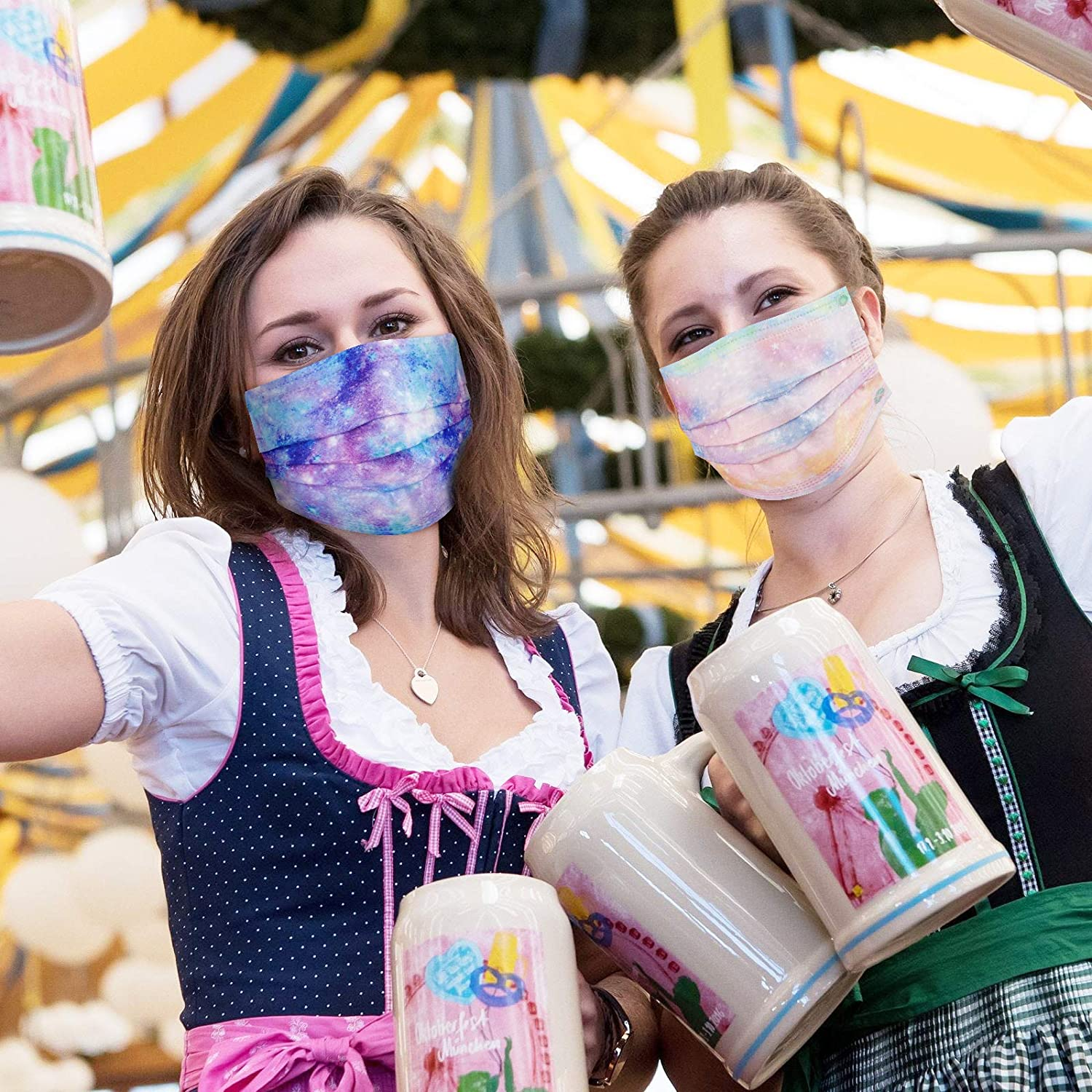 60PCS Women'S Disposable Protective Face Mask Adult Size Magic Rainbow Mesh Fantasy Universe Princess Gradient Colors Individually Wrapped 3-Layer Filter Comfort Fit Skin-Friendly Soft Elastic Earloop image number 3