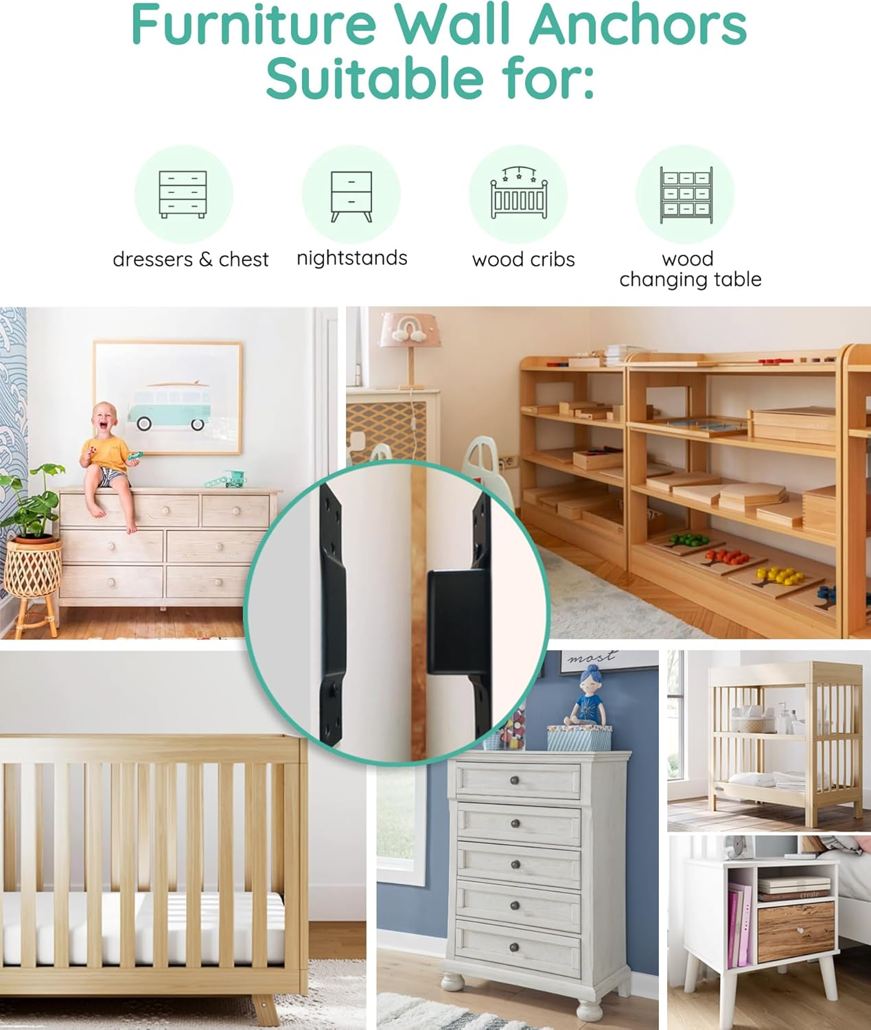 Furniture Straps for Baby Proofing 6 Pack Heavy Dutychild Proofing Furniture Anchors Furniture Wall Anchors anti Tip for Cabinets, Closets Dresser Drawer Cabinets Closets Bookshelves image number 1