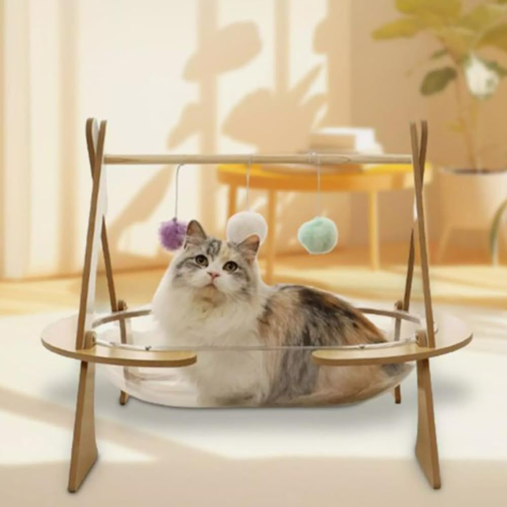 TOMVAES Cat Hammock Space Clear Capsule Cat Bed Semi Enclosed Pet Cat Nest Easy to Assemble for Dog Kitty Playing