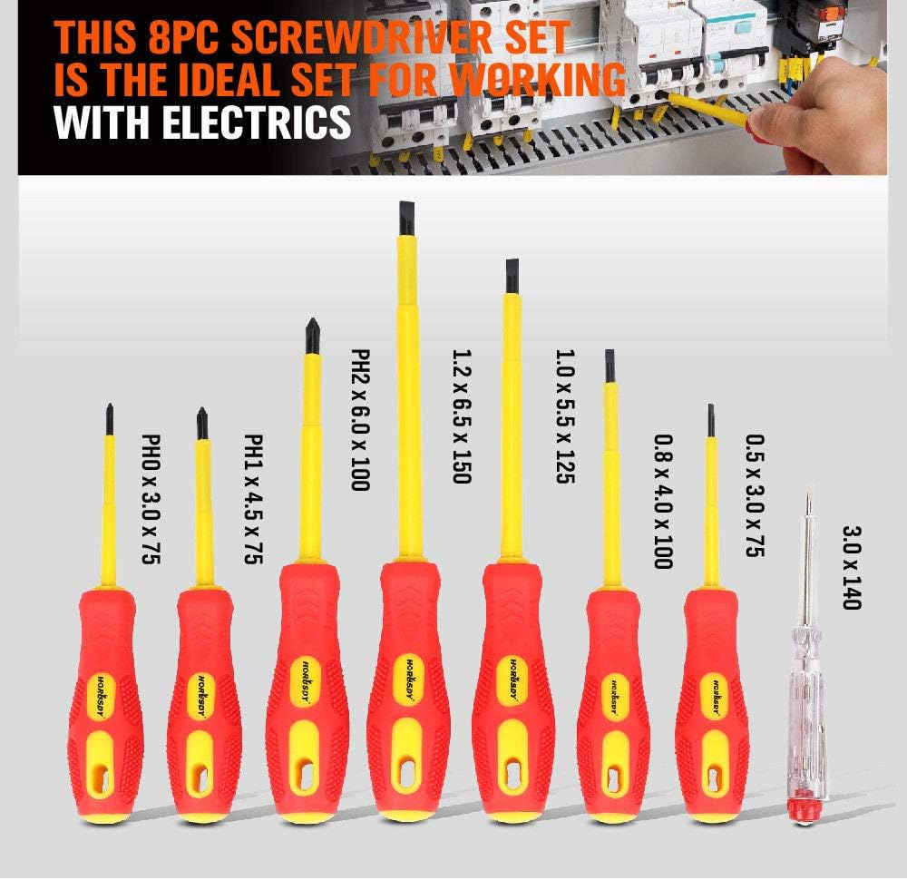 HORUSDY 8-Piece Insulated Screwdriver Set, 1000V Approved Magnetic Tip Slotted Phillips Electricians Tool with Carry Case image number 5