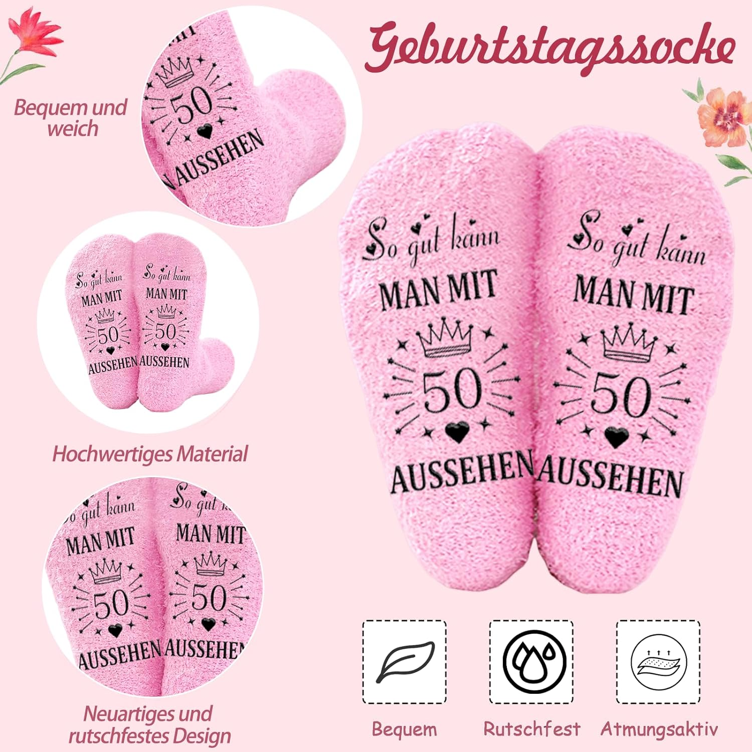 50Th Birthday Gift Set for Women, Cosmetic Bag with Keyring and Cuddly Socks, Birthday Gift Set 1975 image number 2