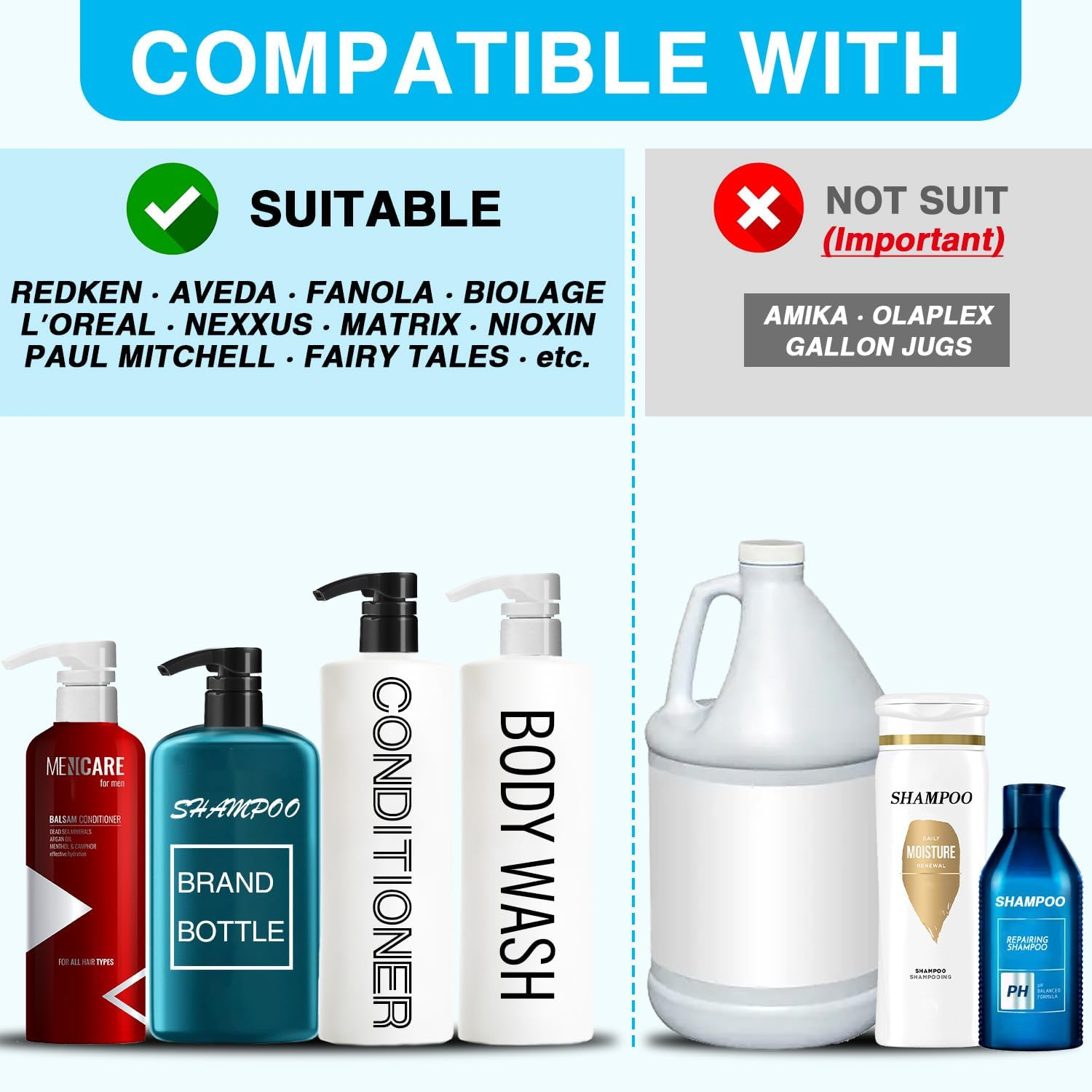 4-Pack Shampoo Pump for Liter 33.8 Oz Shampoo and Conditioner Pump Dispenser Fits Most Salon Bottles with 1.1 Inch Opening, Black & White Replacement Pump Top for Soft Hair Product,Body Wash,Lotion image number 2