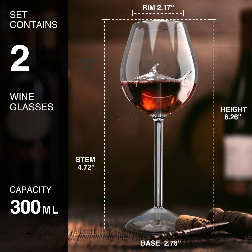 Set of 2 Wine Glasses, Red Wine Set, Shark Wine Glasses, Red Wine Glasses with Shark Inside, Crystal Flutes, Goblets, Novelty, Gift for Adults, Home, Bar, Party, Christmas Party image number 4