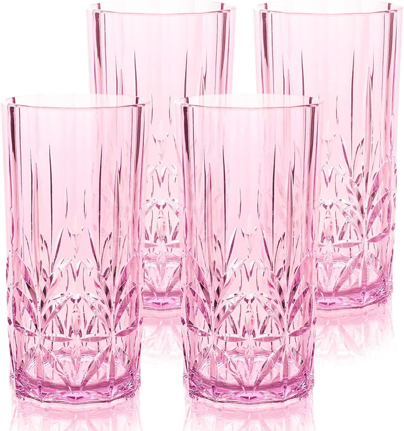 BELLAFORTE Shatterproof Tritan Tall Tumbler, Set of 4, 18Oz - Myrtle Beach Drinking Glasses - Unbreakable Plastic Drinking Glasses for Gifting, Parties, New Year - BPA Free - Dishwasher Safe - Pink image number 6