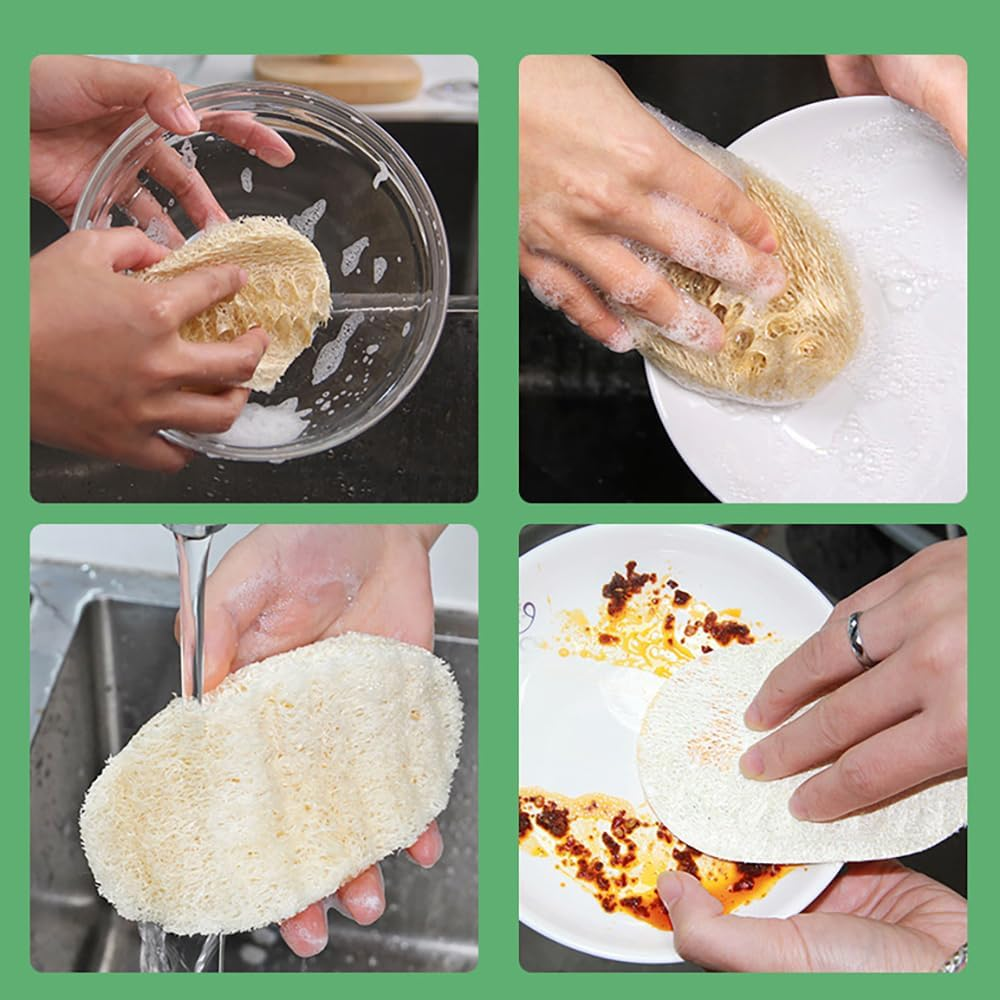 Natural Organic Loofah Sponge for Cookware, Kitchen, Bathtub and Body, Handmade Luffa Fiber, Biodegradable, Compostable & No Smell (Natural Beige, Oval) image number 2