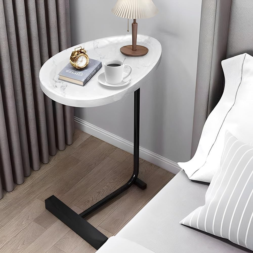 C Shaped End Table, C Table for Couch,Coffee End Table,Sofa Snack Side Side Tables,With Metal Frame, Industrial, for Living Room,Bedroom (Style D) - Style D image number 2