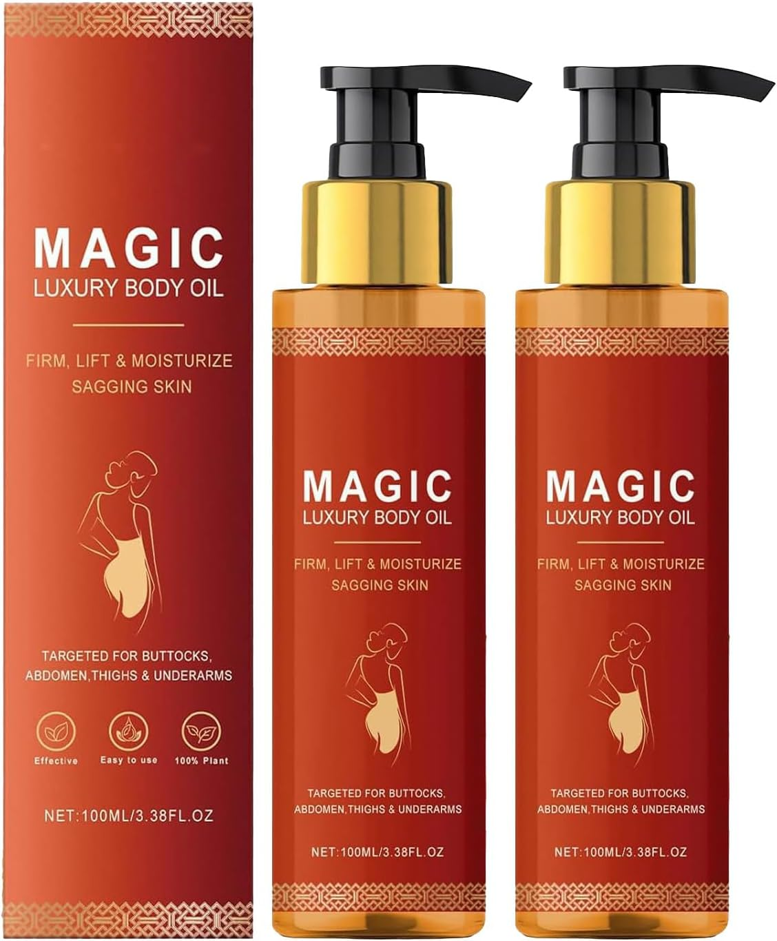 Magic Body Firming Oil &ndash; Body Oil Alternative for Full Body Use, Hydrating and Firming Skin Oil for Arms, Chest, and Thighs, Magic Body Oil with Vitamin E, Rosehip, and Almond Oils (2Pcs)
