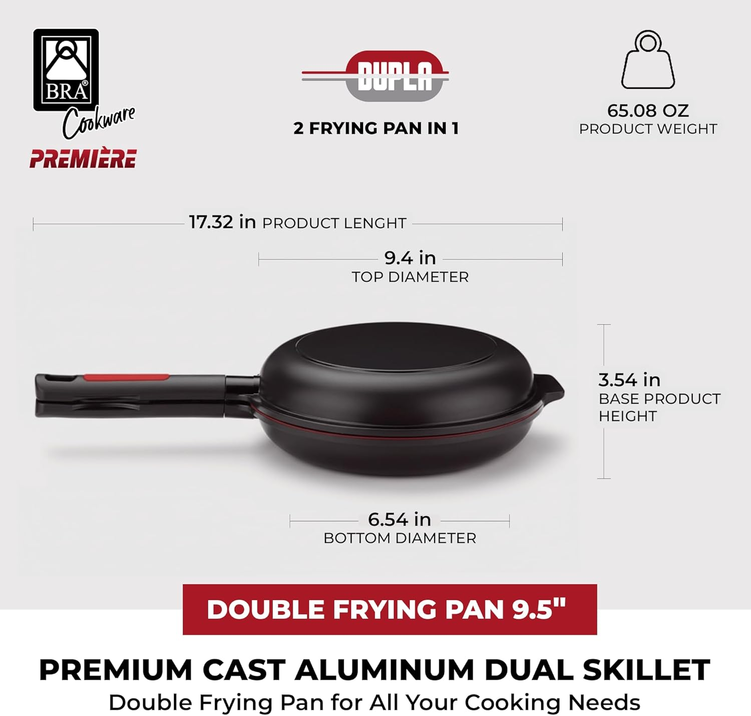 BRA Dupla Premiere - Double Pan for Potato Omelettes, Diameter 24 Cm, Cast Aluminium, Triple Layer Non-Stick Coating, 100% Pfoa-Free, Suitable for All Hob Types image number 6