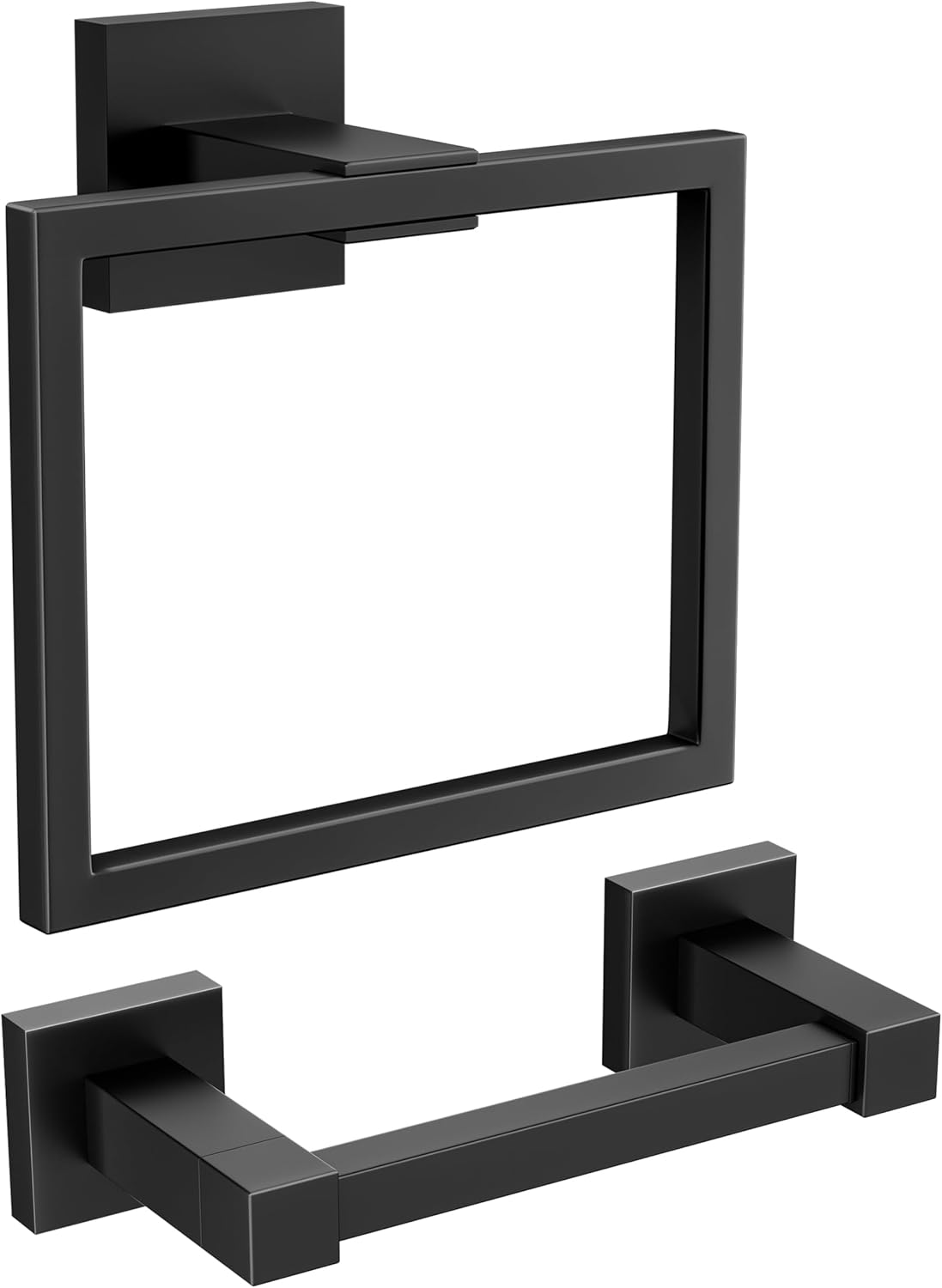 FORIOUS Toilet Roll Holder, Wall Mount SUS304 Stainless Steel Pivoting Towel Ring Set, Toilet Tissue Holder for Bathroom, Square Hardware Set Matte Black