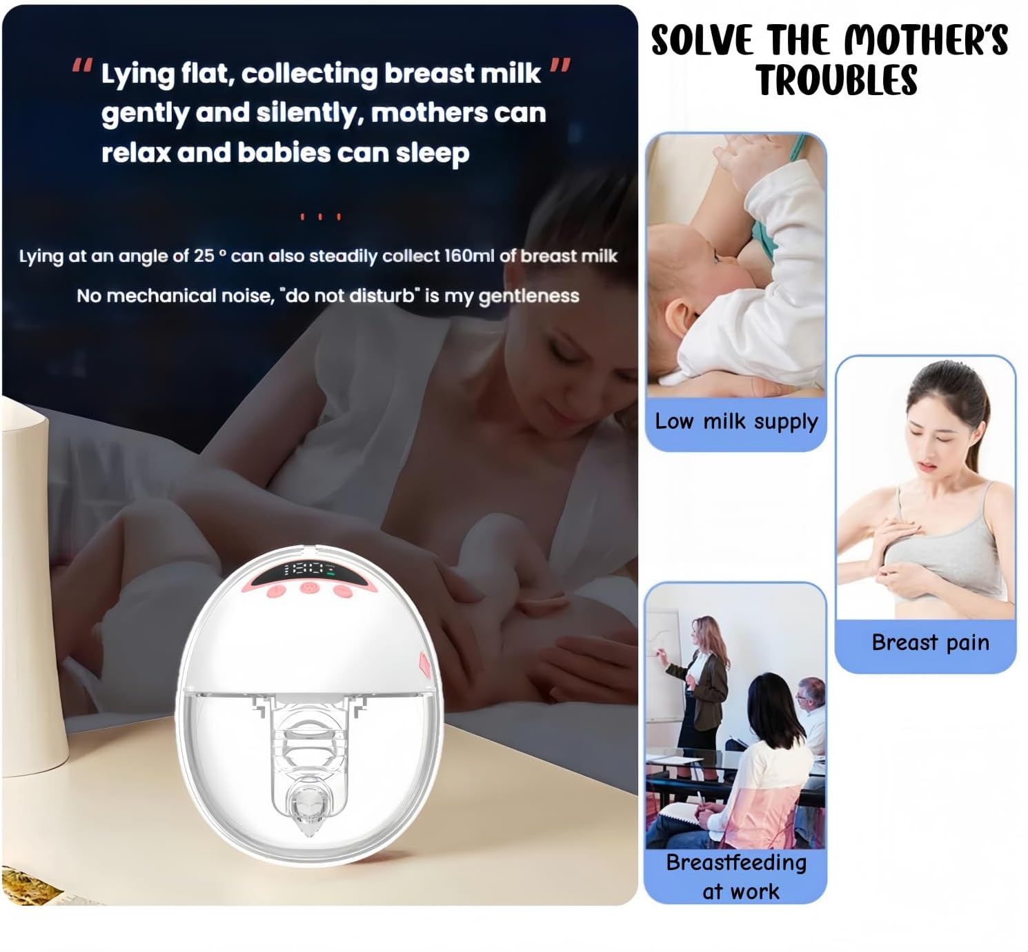 Wearable Breast Pump，Electric Breast Pump Wearable with 4 Modes 12 Levels,Leakproof Discreet Hands Free Pump,With a Body Capacity of 160Ml(White) image number 5