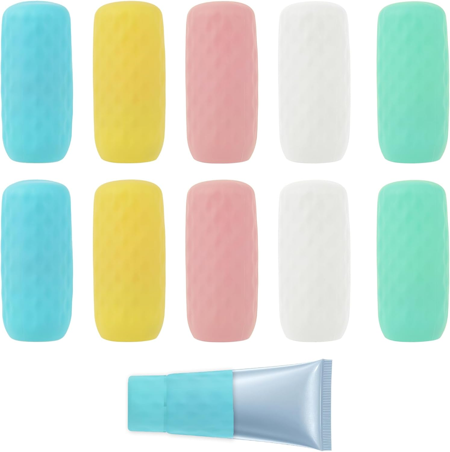 10 Pack Silicone Bottle Covers - Travel Leak Proof Toiletry Sleeves for Shampoo, Lotion & Cosmetics | Fits Most Bottles | Cruise & Plane Essentials for Women & Men (5 Colours)